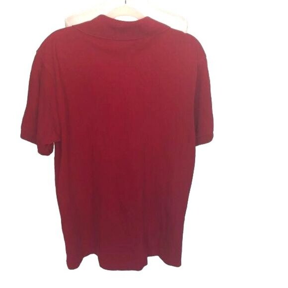Tommy Hilfiger Polo Shirt Medium Mens Red Cotton Striped Trim On Neck Side Slits - Picture 2 of 10